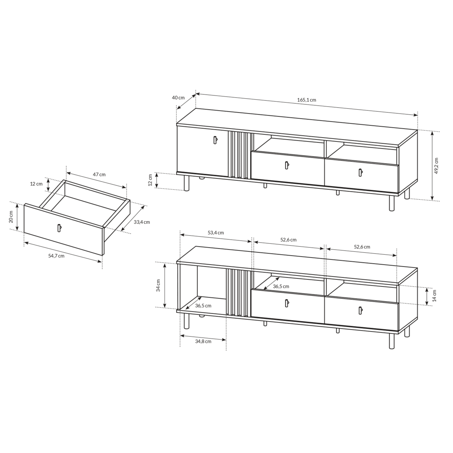 Szafka RTV LAMELE Ligno w kolorze Dąb artisan + czarny antracyt 165 cm