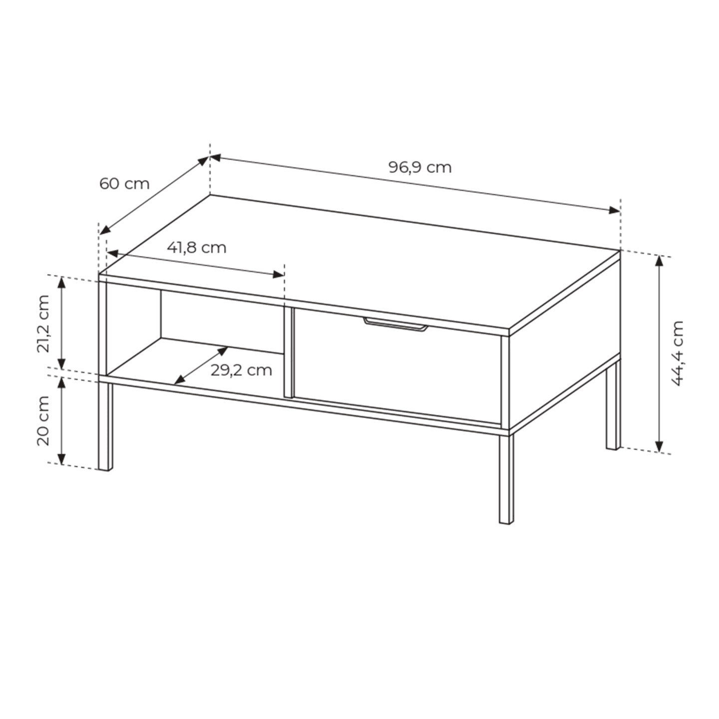 Stolik Kawowy Muri w kolorze antracyt ze złotymi uchwytami