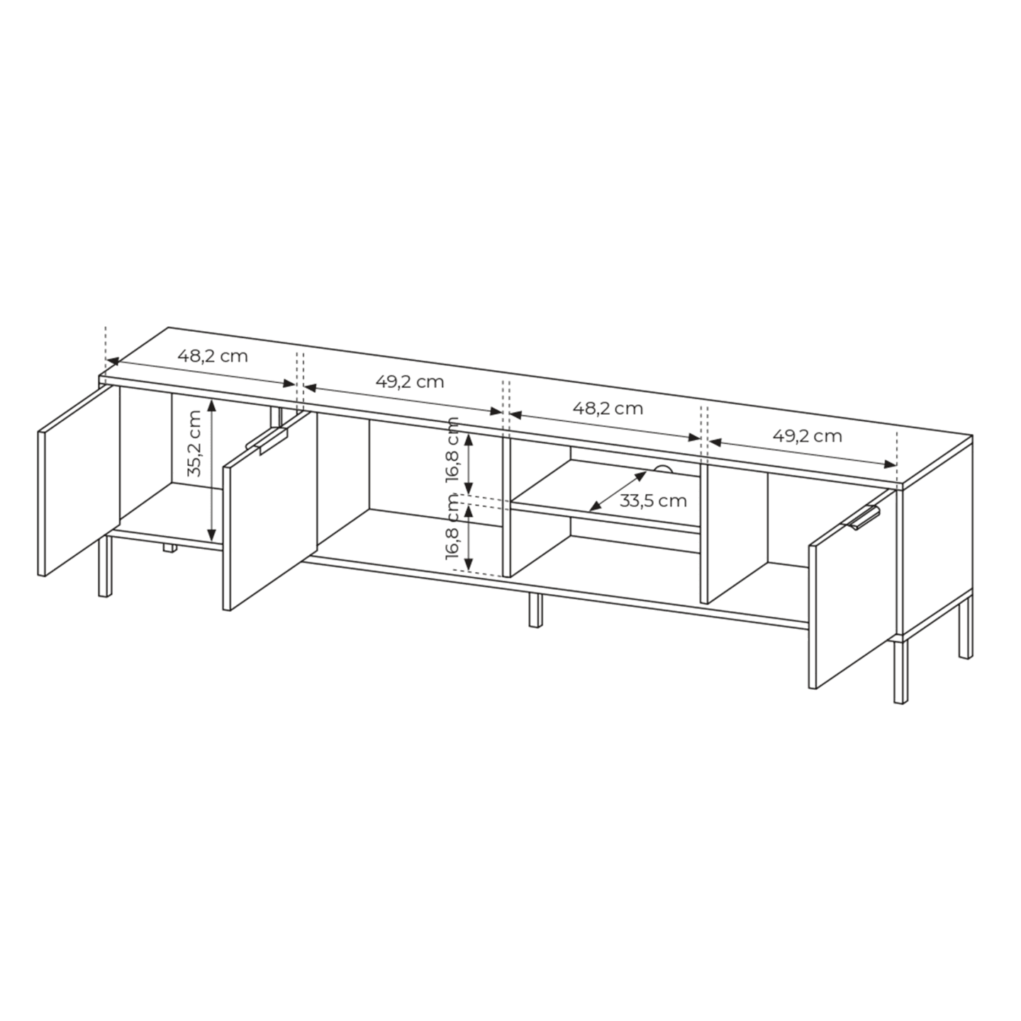 Szafka RTV szeroka Muri w kolorze antracyt ze złotymi uchwytami