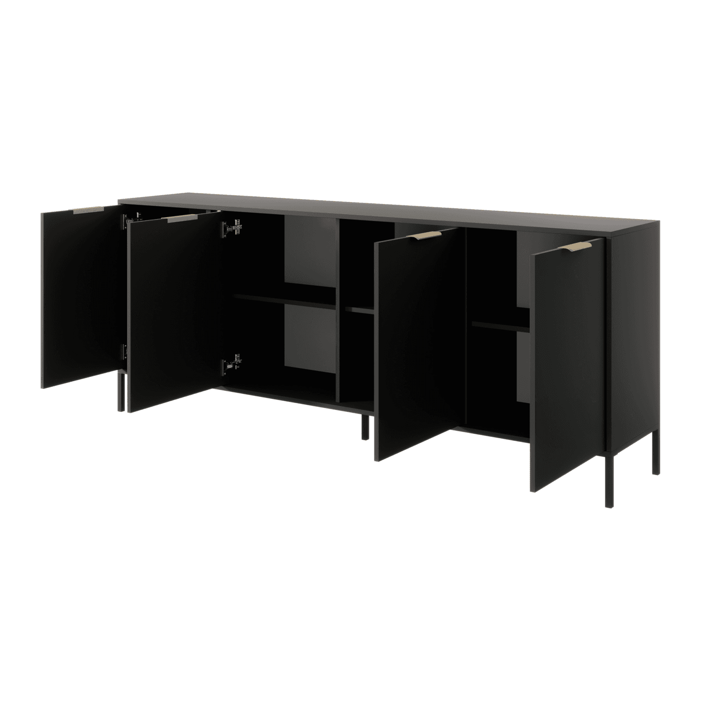 Szeroka Komoda Muri Antracyt ze złotymi uchwytami, duża czterodrzwiowa