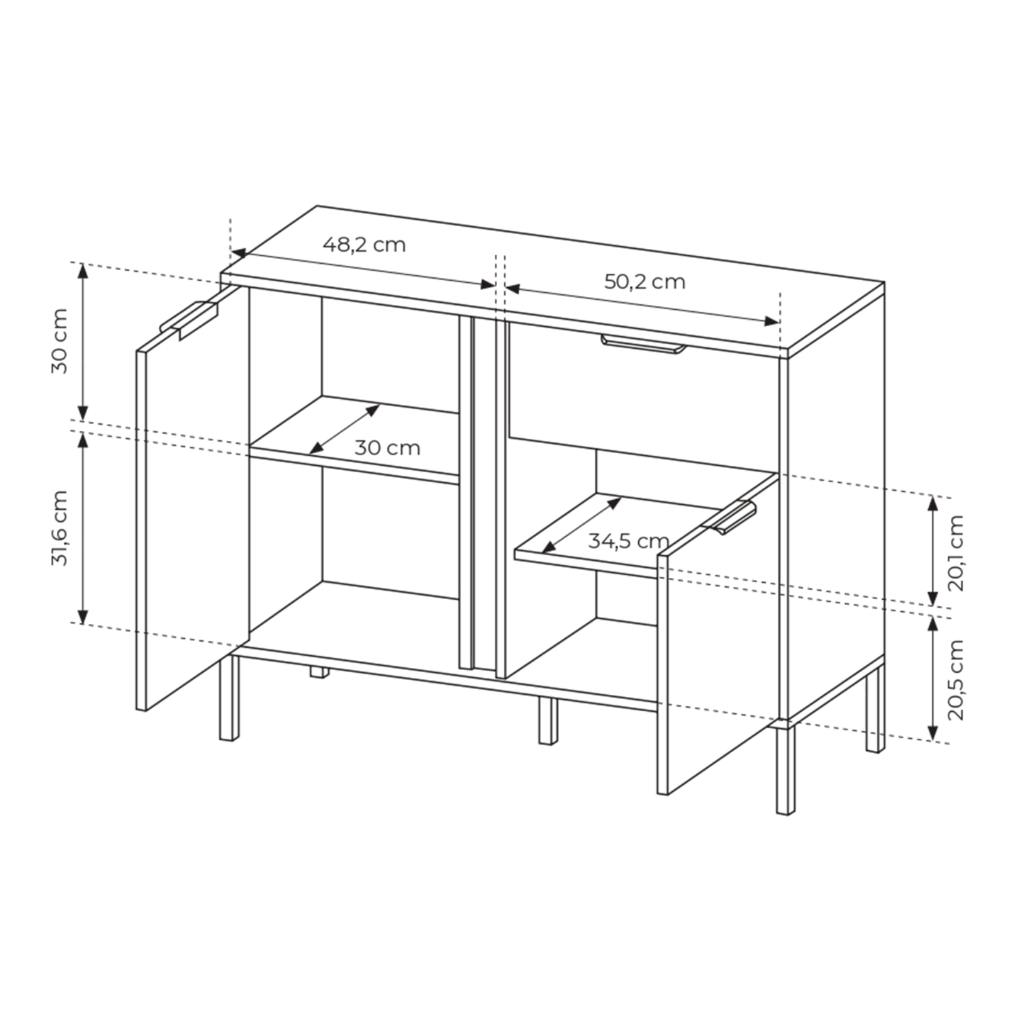 Nowoczesna Komoda Muri w kolorze Antracyt ze złotymi uchwytami