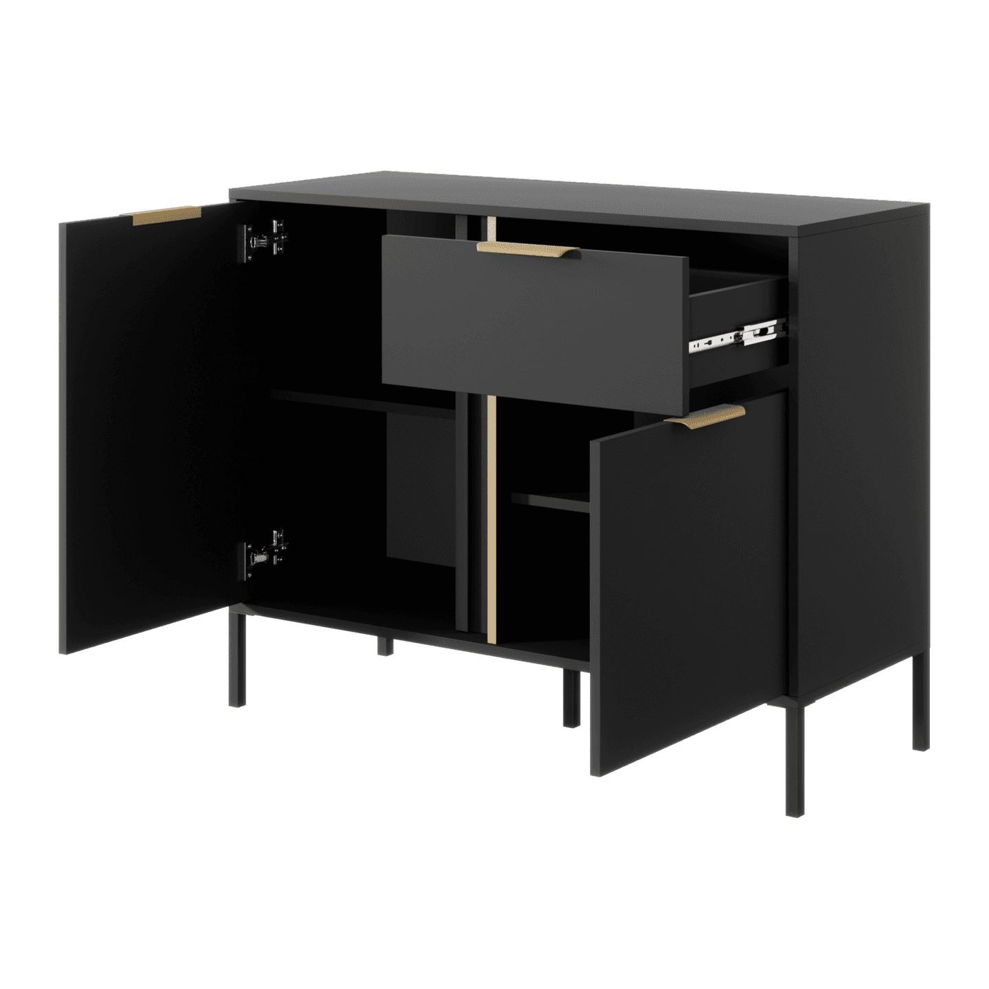 Nowoczesna Komoda Muri w kolorze Antracyt ze złotymi uchwytami