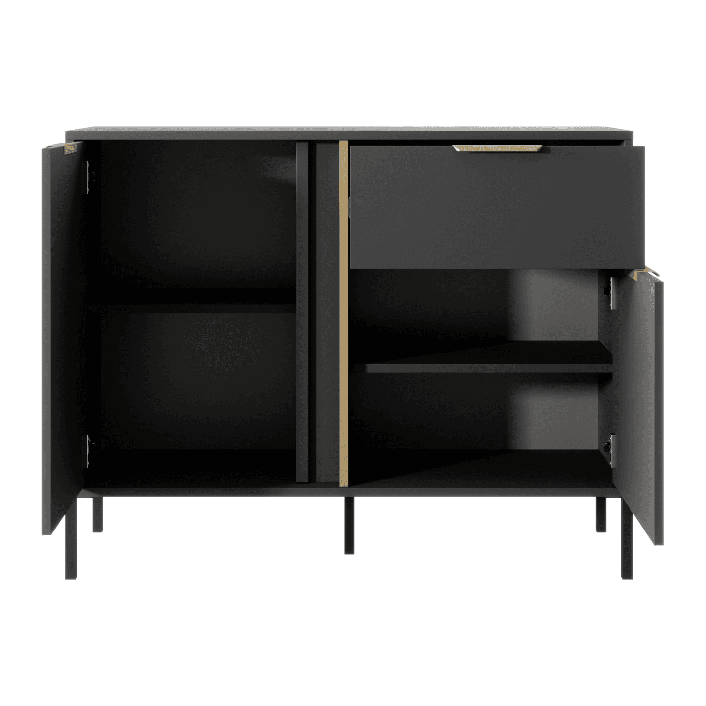 Nowoczesna Komoda Muri w kolorze Antracyt ze złotymi uchwytami