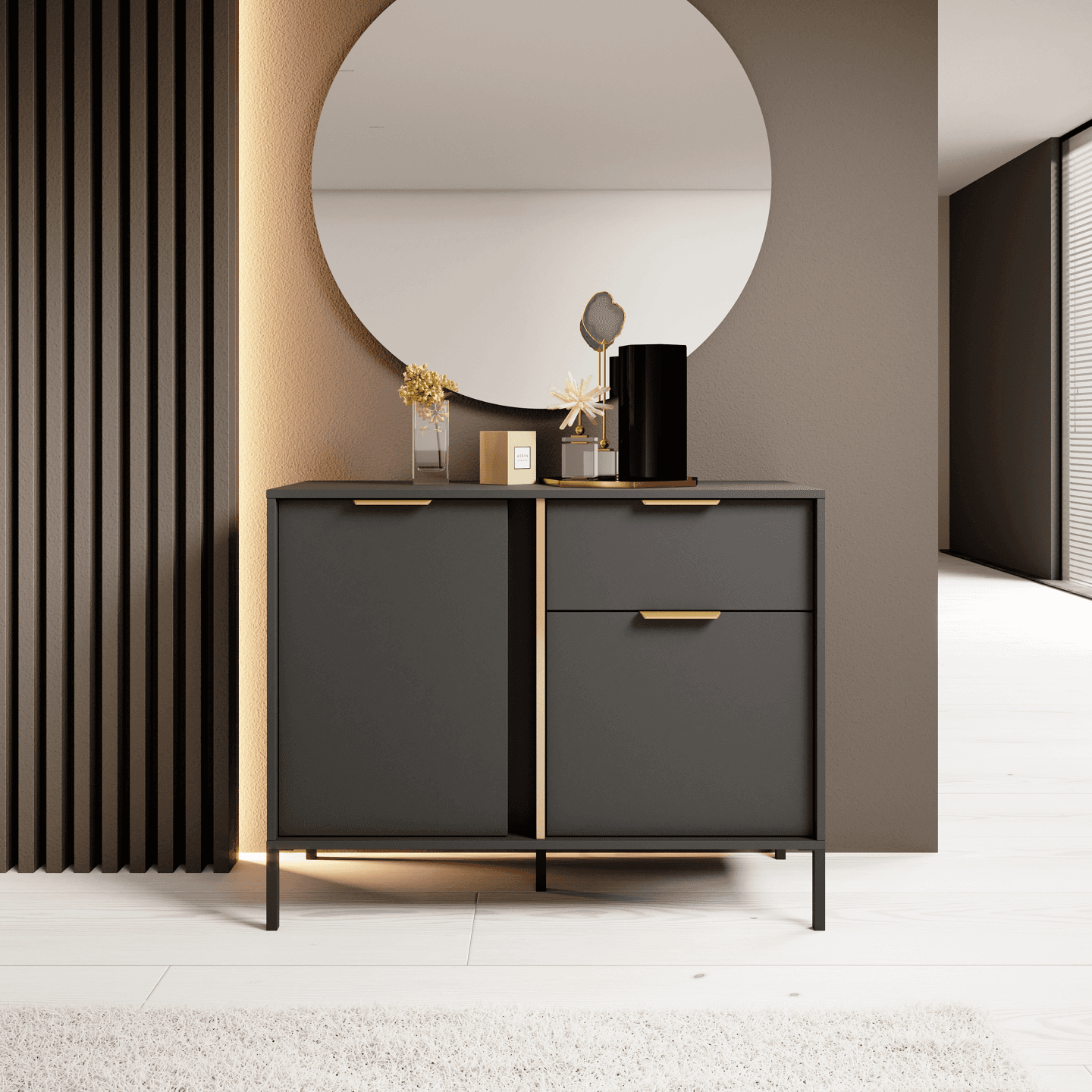 Nowoczesna Komoda Muri w kolorze Antracyt ze złotymi uchwytami - zdjęcie 2