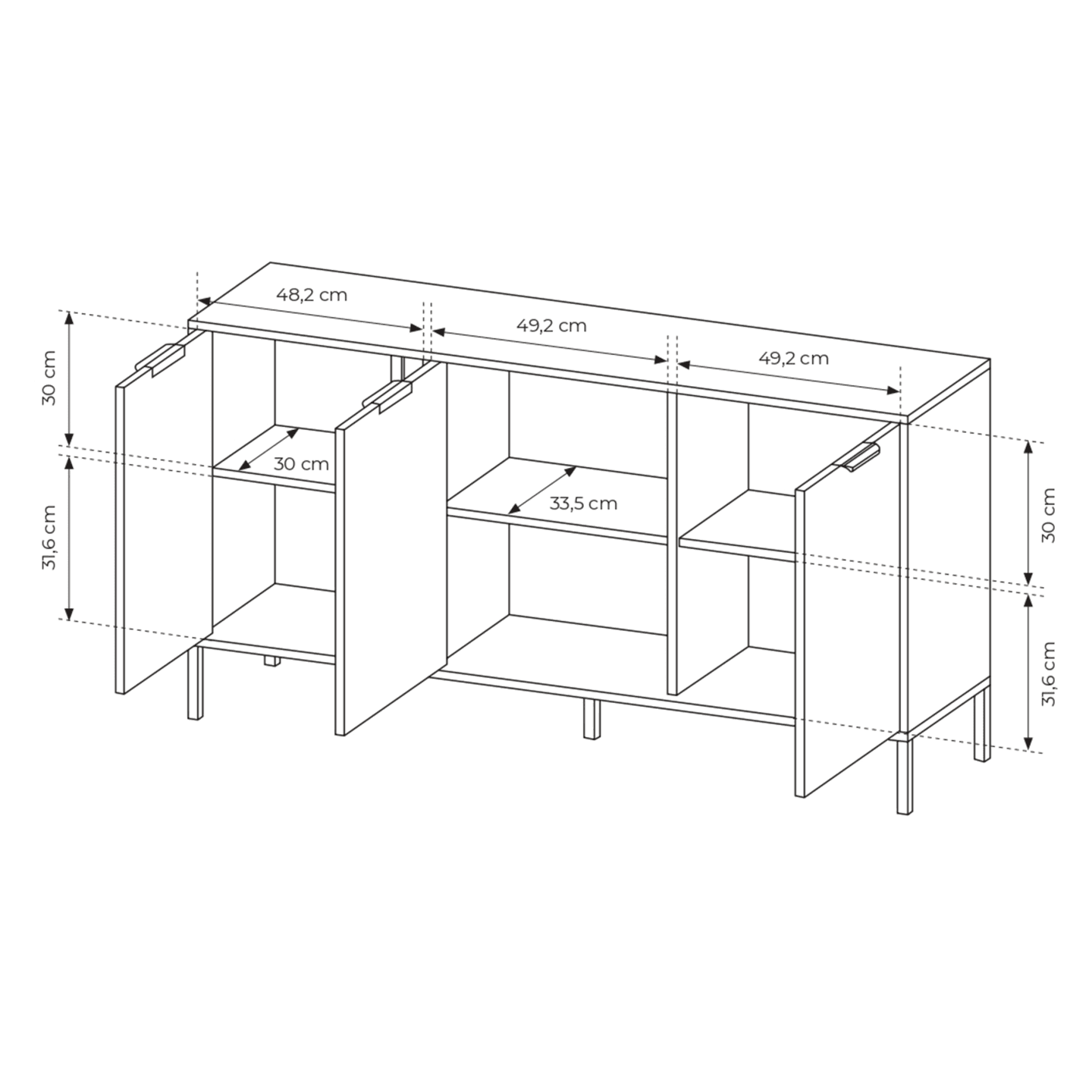 Komoda trzydrzwiowa Muri Antracyt z czarnym stelażem i złotymi uchwytami