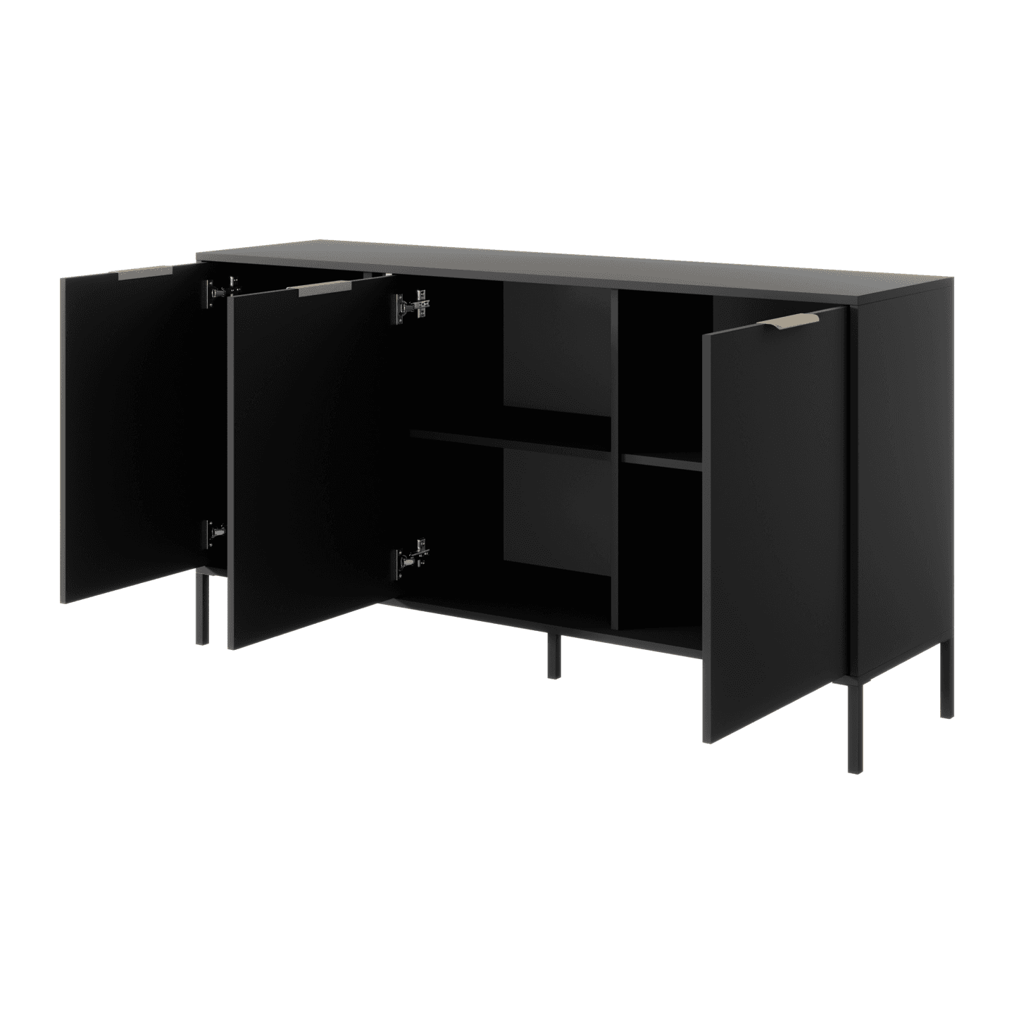 Komoda trzydrzwiowa Muri Antracyt z czarnym stelażem i złotymi uchwytami