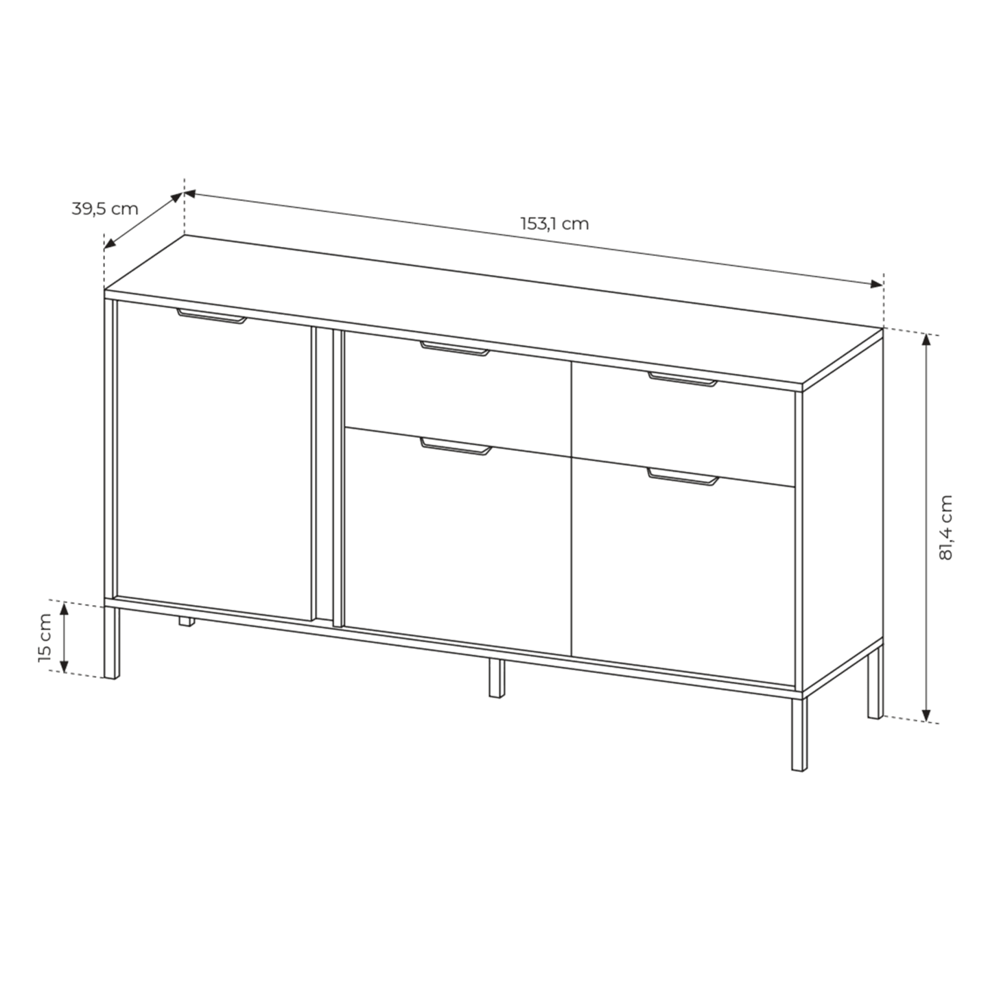 Komoda Muri w kolorze Antracyt z czarnym stelażem i złotymi uchwytami