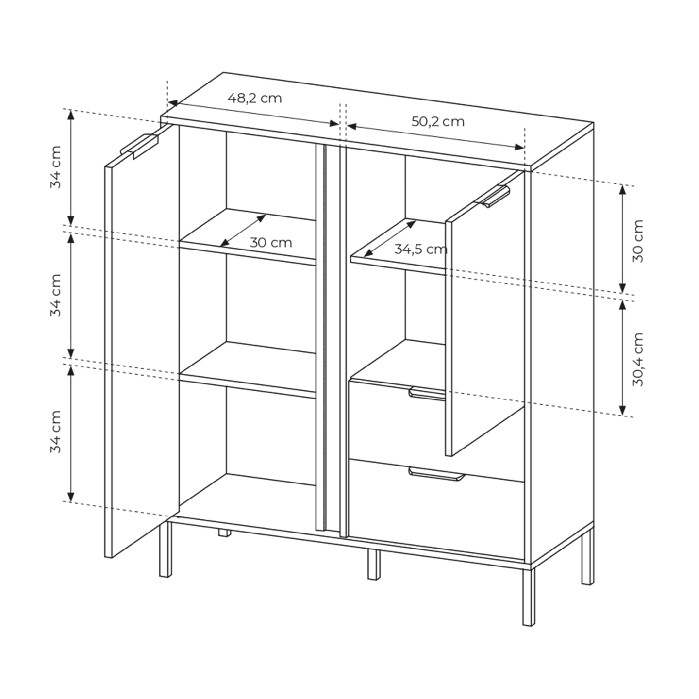 Wysoka Komoda Muri w kolorze Antracyt ze złotymi uchwytami