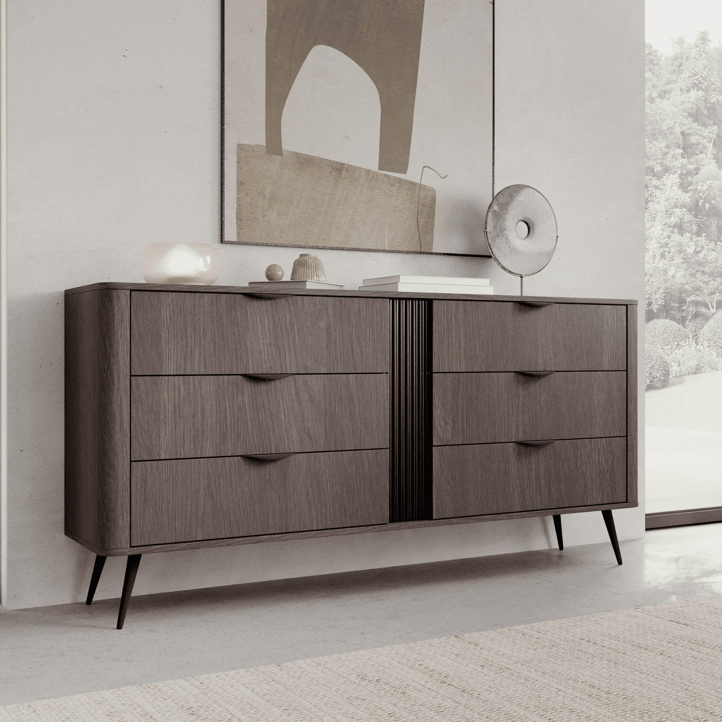 Komoda Nori 6 szuflad 164 cm Dąb dunin + czarne nogi - zdjęcie 2