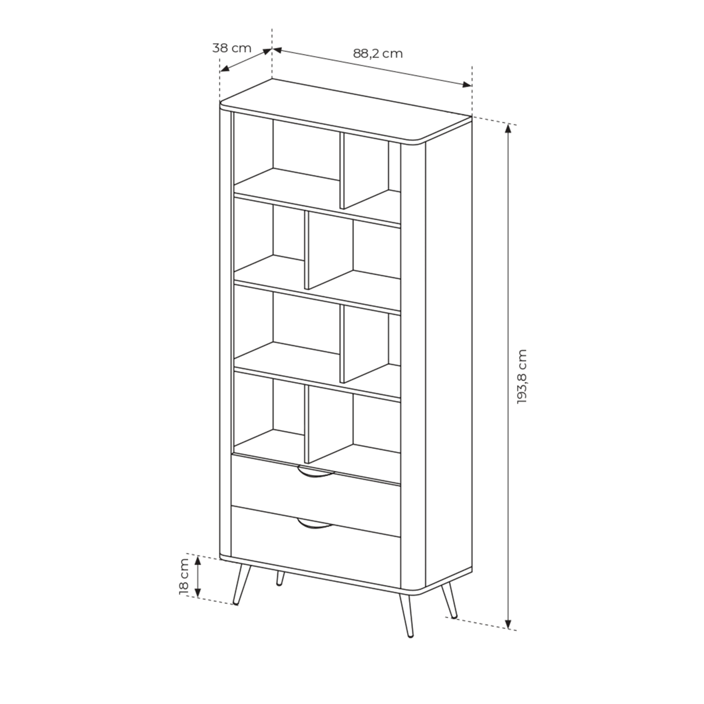 Regał wysoki Nori 89 cm Dąb dunin + czarne nóżki