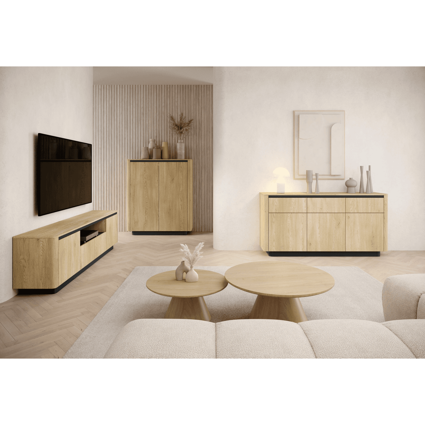 Stolik nocny Lumo 64 cm Dąb cremona + czarny