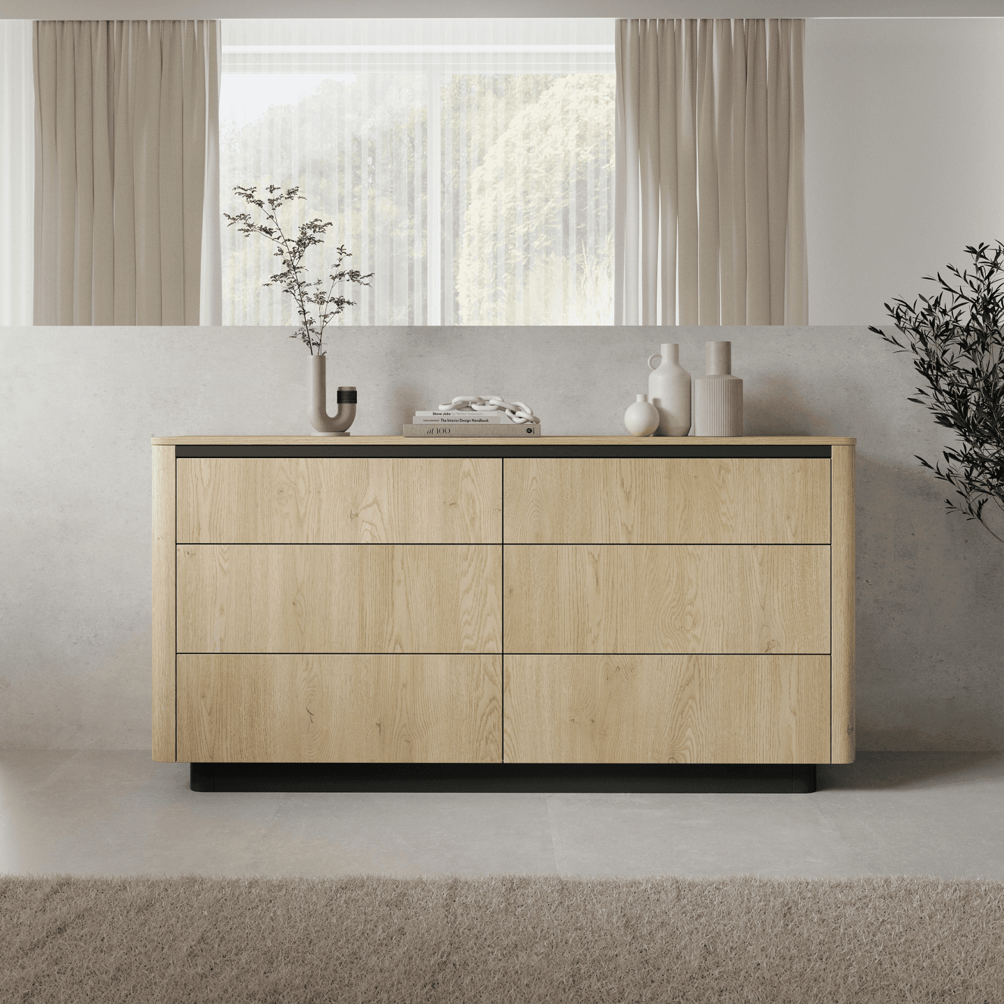 Komoda Lumo 6 szuflad 164 cm Dąb cremona + czarny - zdjęcie 2