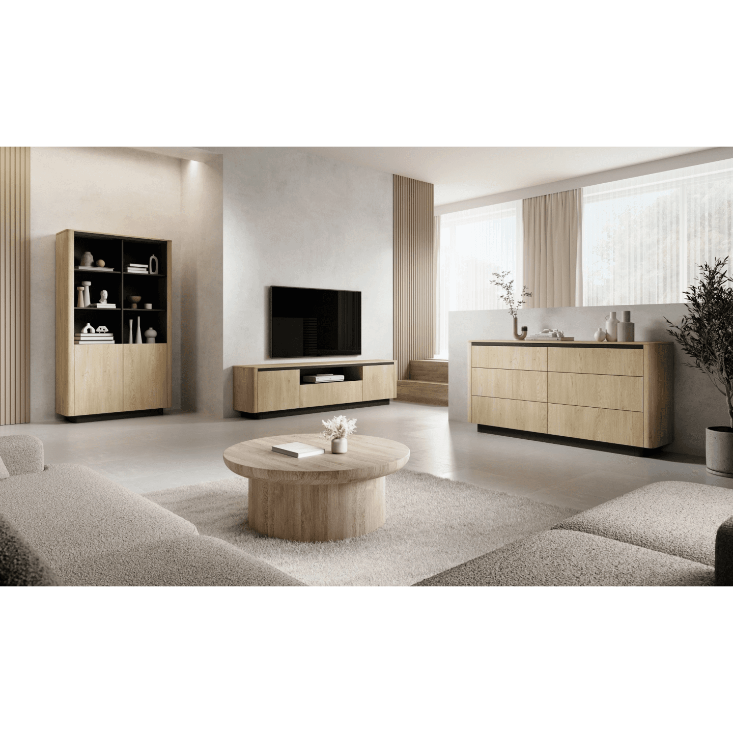 Komoda Lumo 163 cm Dąb cremona + czarny