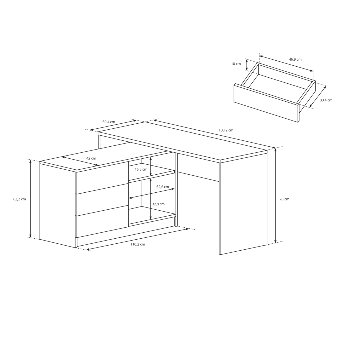 Biurko narożne Olio 138 cm Grafit