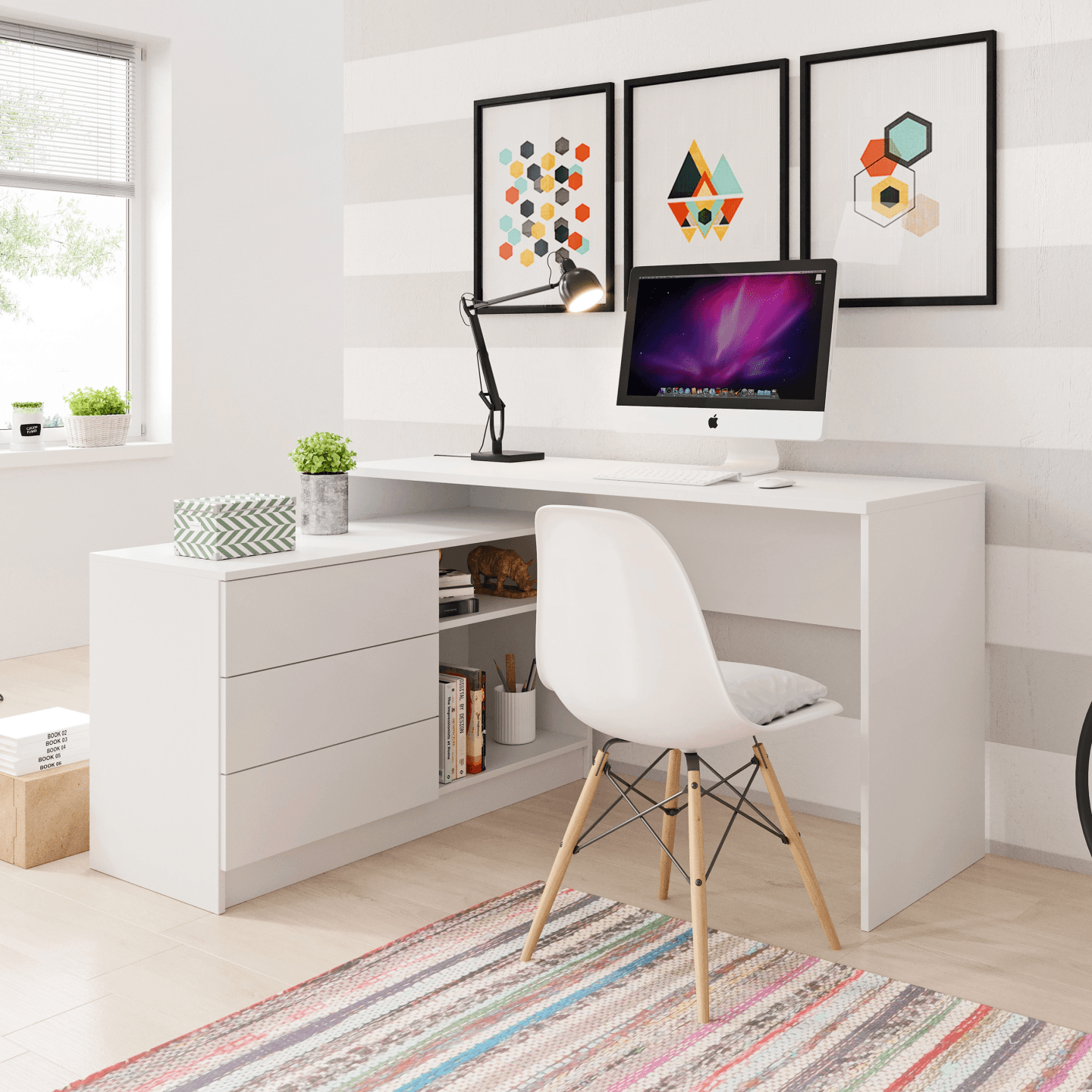 Biurko narożne Olio 138 cm Białe - zdjęcie 2