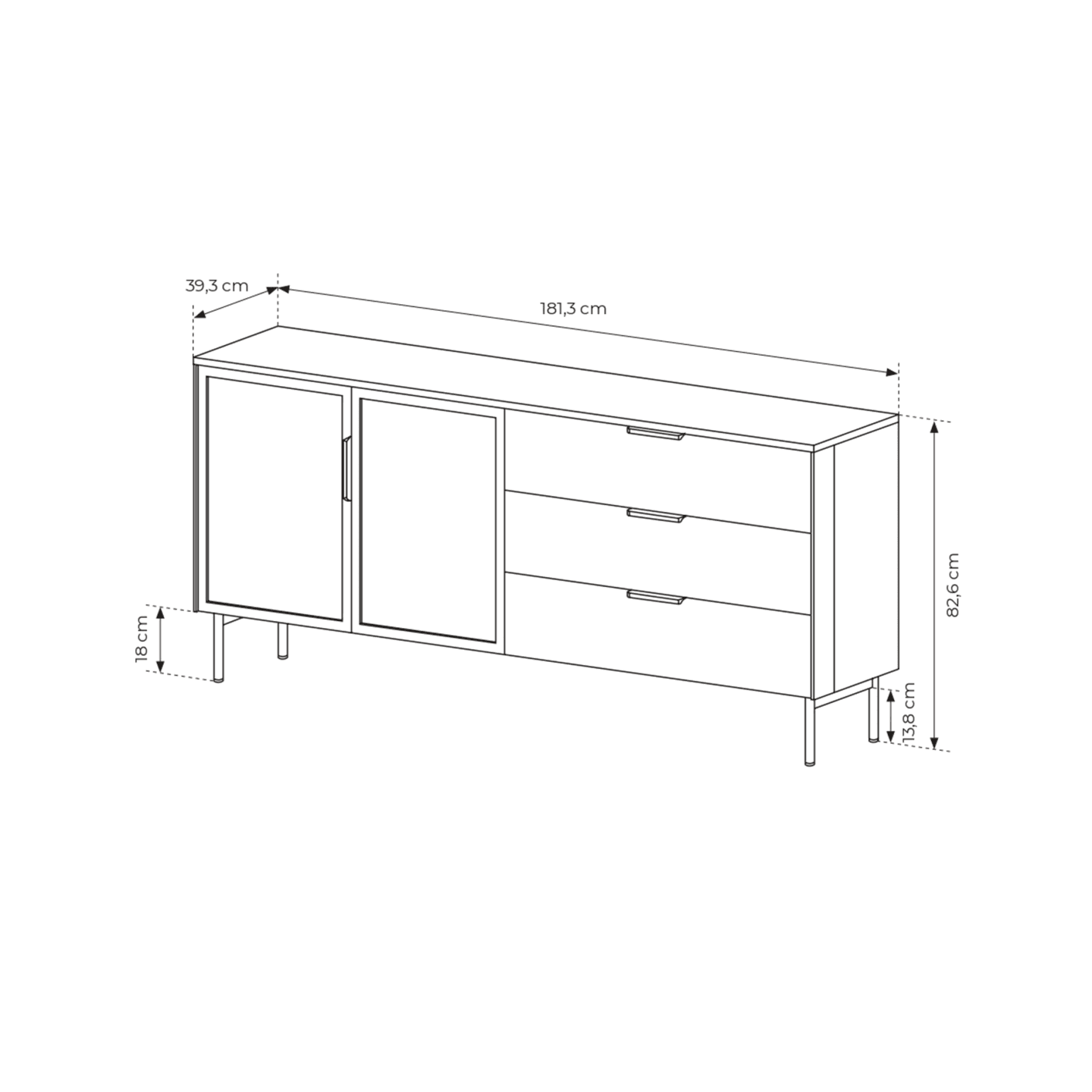 Komoda Lineo LED z szufladami 181 cm Kaszmir
