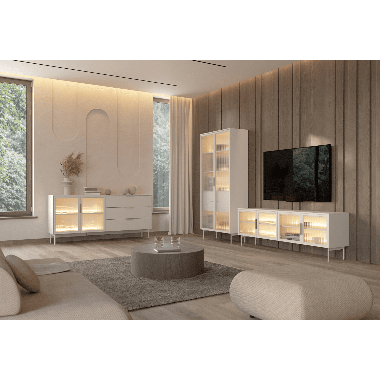 Komoda Lineo LED z szufladami 181 cm Kaszmir