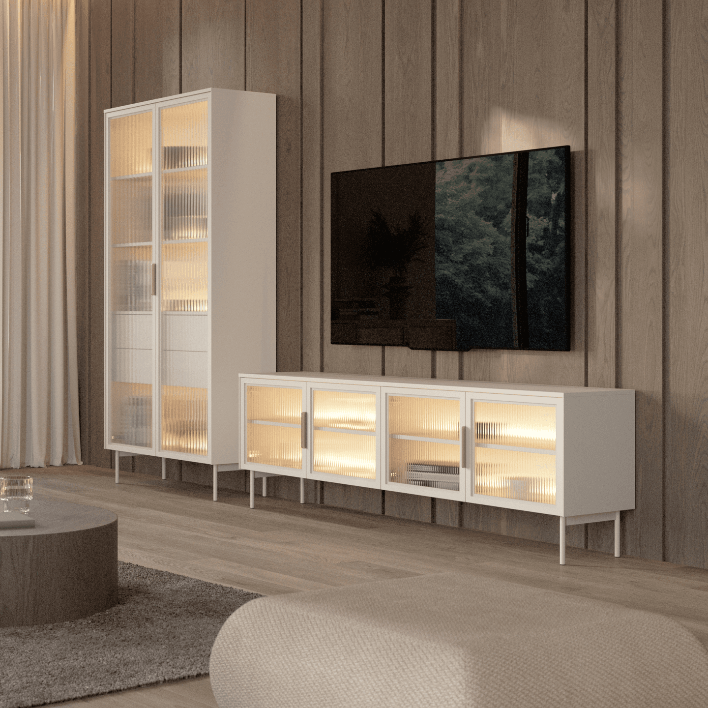 Wysoka witryna Lineo LED 91 cm Kaszmir