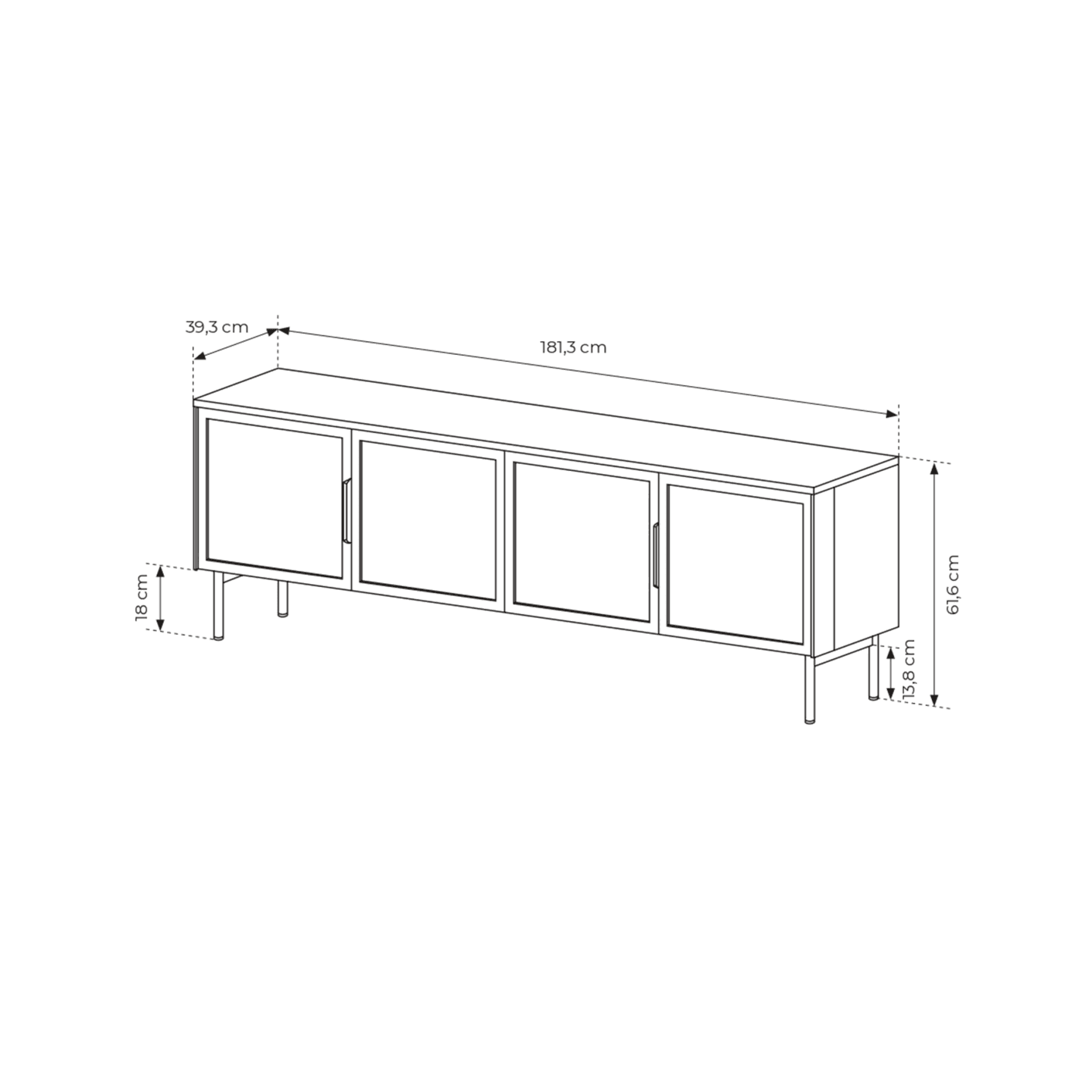 Szafka RTV Lineo LED 181 cm Dąb dunin + czarne nóżki