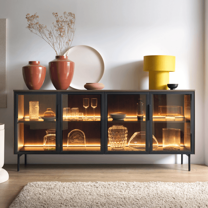 Komoda Lineo LED 181 cm Dąb dunin + czarne nóżki - zdjęcie 2