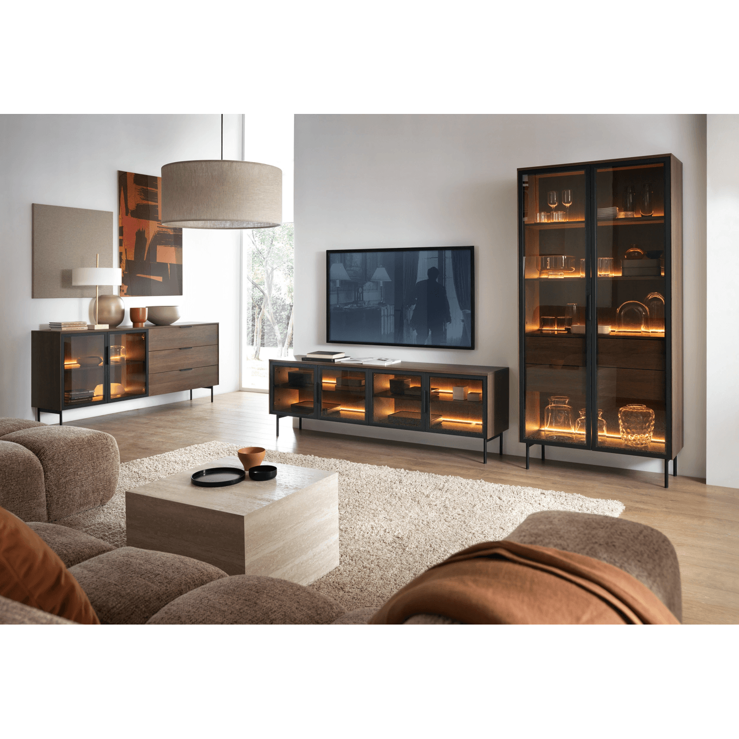 Komoda Lineo LED 181 cm Dąb dunin + czarne nóżki