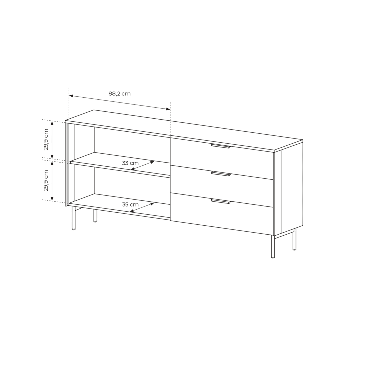 Komoda Lineo LED z szufladami 181 cm Dąb dunin + czarne nóżki