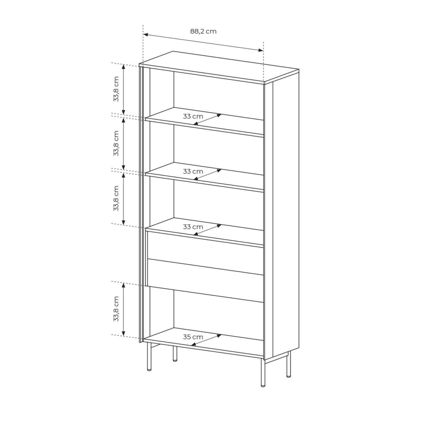 Wysoka witryna Lineo LED 91 cm Dąb dunin + czarne nóżki
