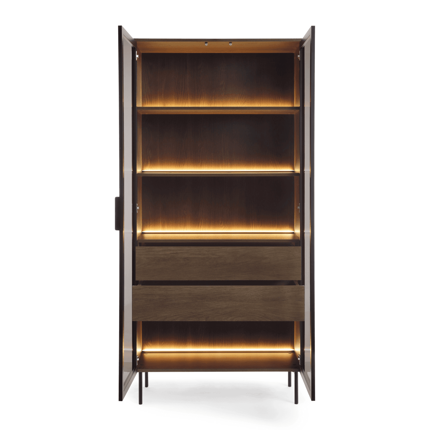 Wysoka witryna Lineo LED 91 cm Dąb dunin + czarne nóżki