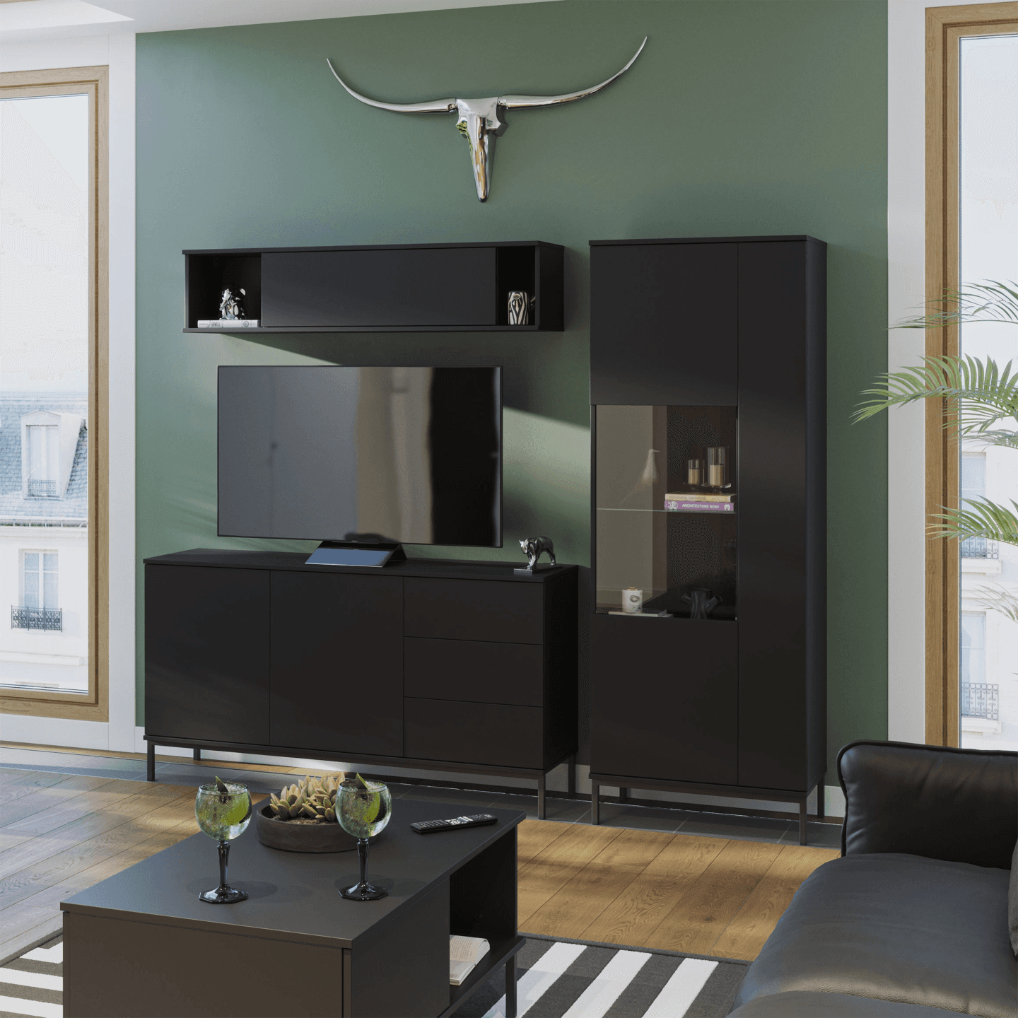 Witryna Amber 190 cm Czarna