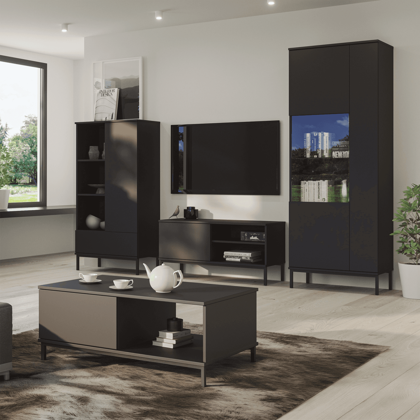 Witryna Amber 190 cm Czarna