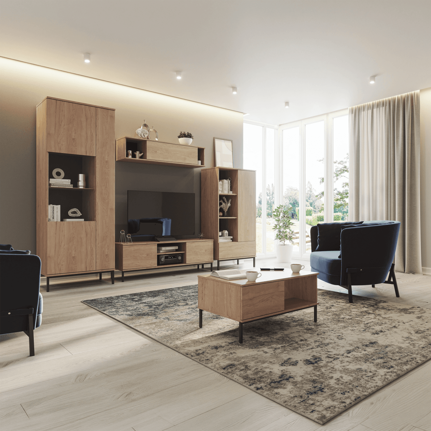 Witryna Amber 190 cm Dąb hikora + czarny stelaż - zdjęcie 2