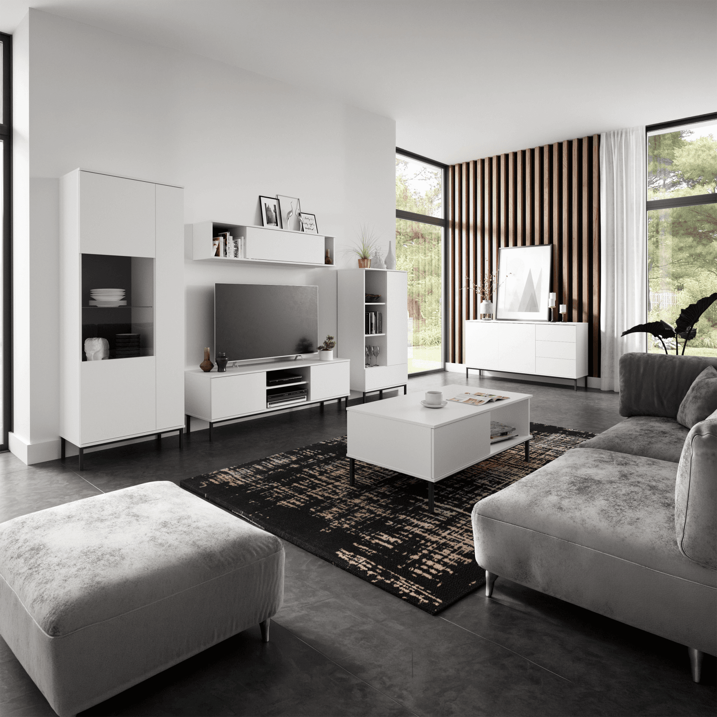 Szafka RTV Amber 150 cm Biała + czarny stelaż