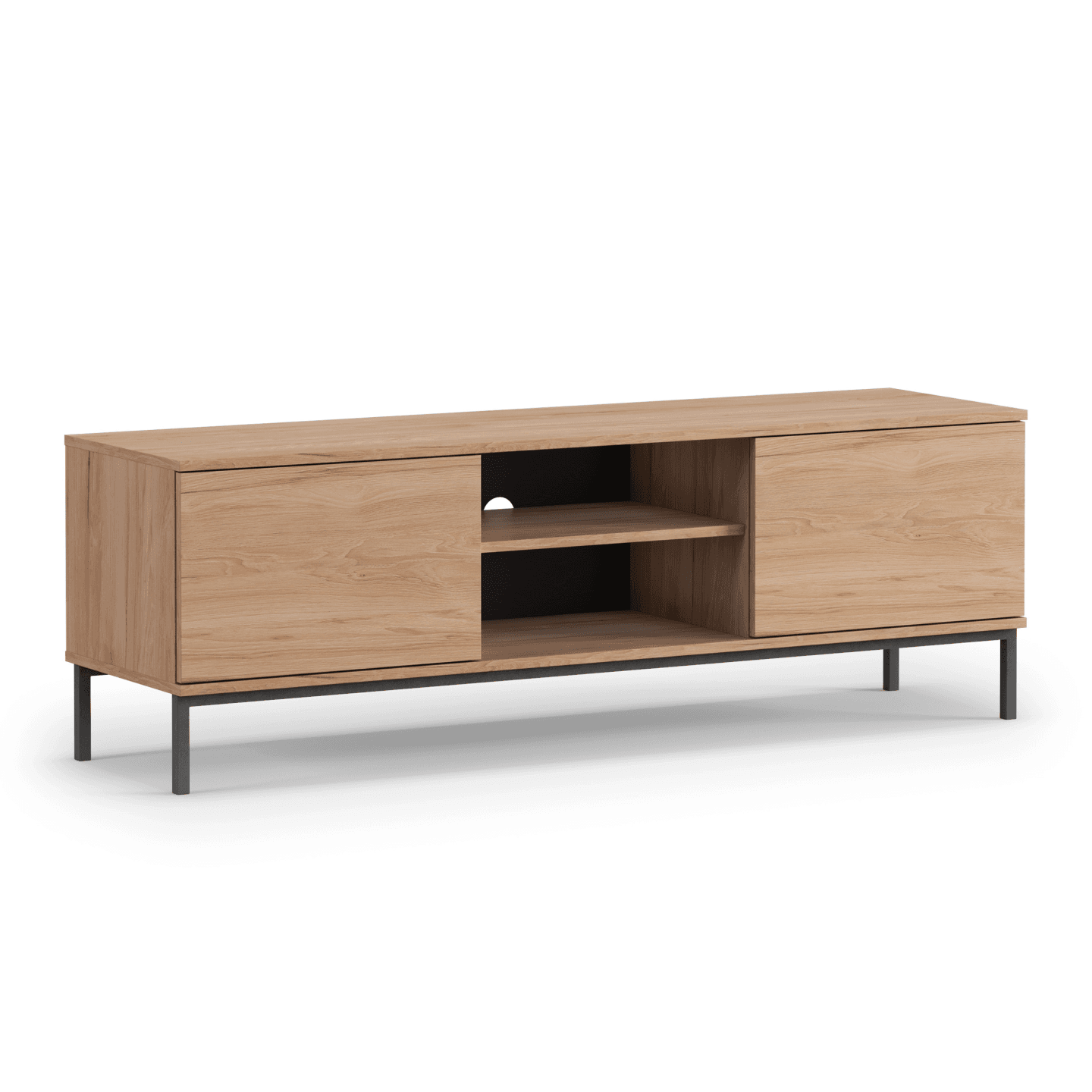 Szafka RTV Amber 150 cm Dąb hikora + czarny stelaż