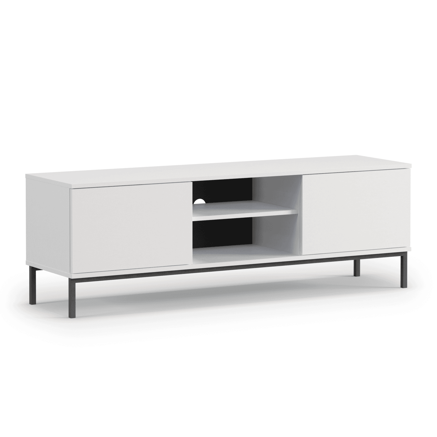 Szafka RTV Amber 150 cm Biała + czarny stelaż