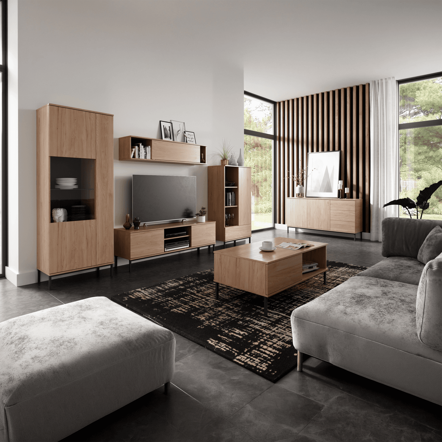 Komoda Amber 150 cm Dąb hikora + czarny stelaż - zdjęcie 2