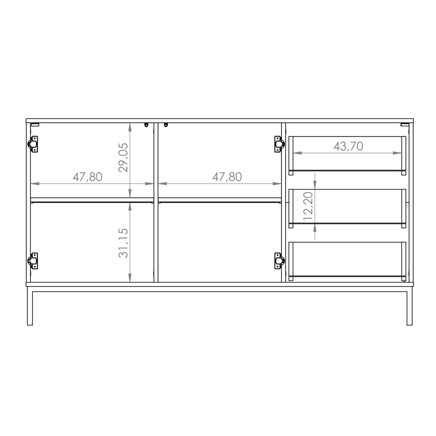 Komoda Amber 150 cm Biała + czarny stelaż