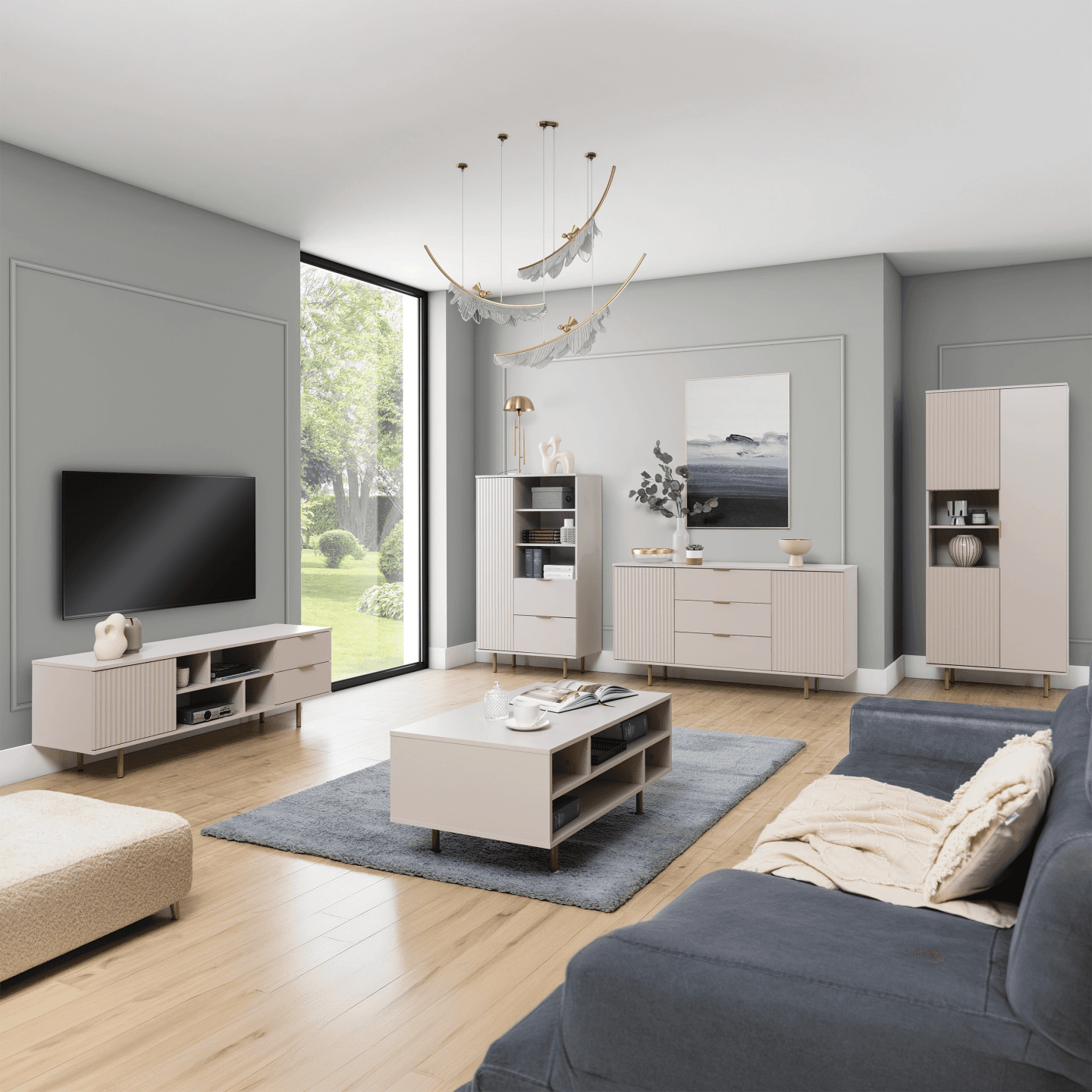 Regał Belio 140 cm Kaszmir + złote nogi - zdjęcie 2