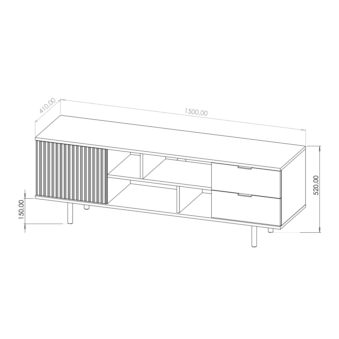Szafka RTV Belio 150 cm Czarna + złote nogi