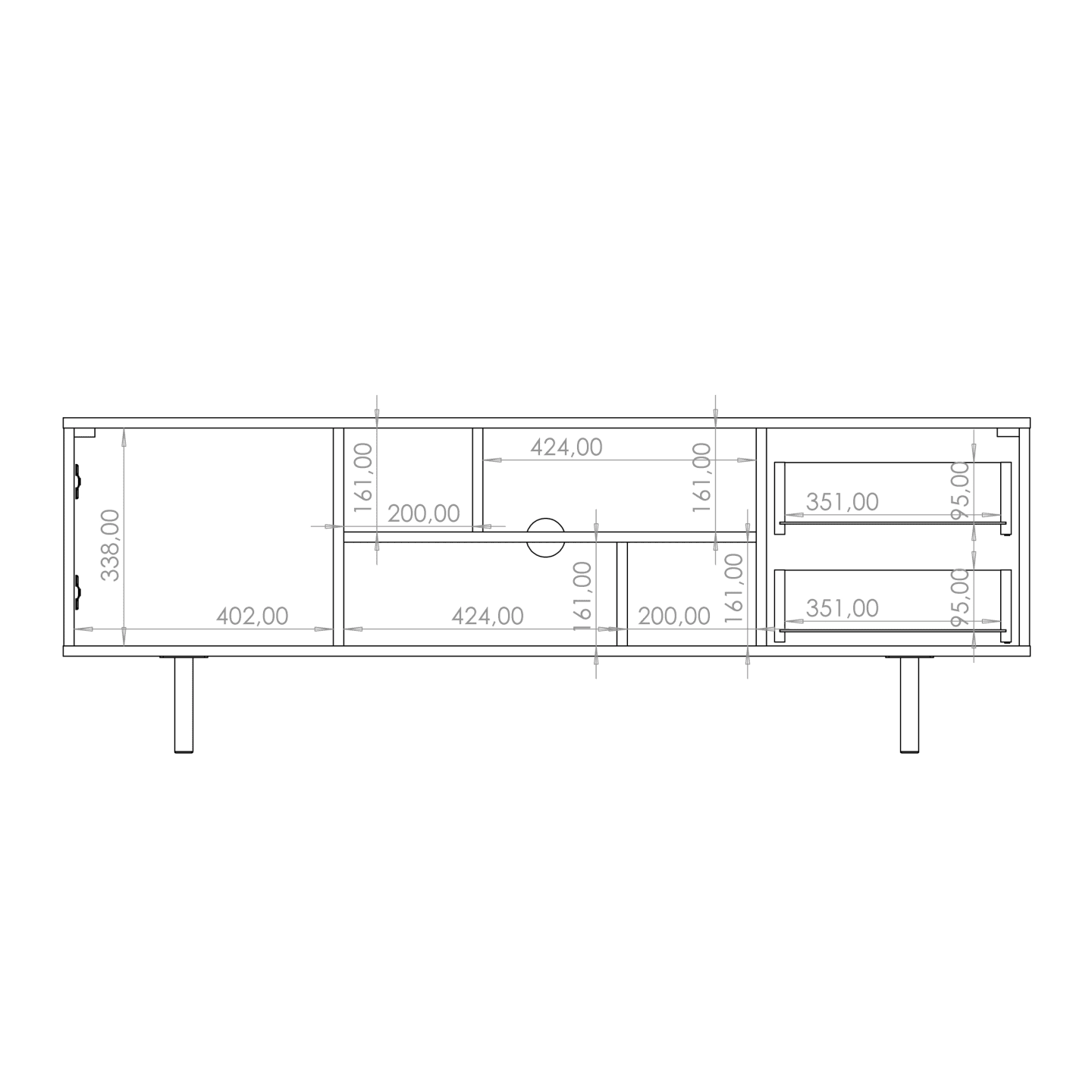 Szafka RTV Belio 150 cm Czarna + złote nogi
