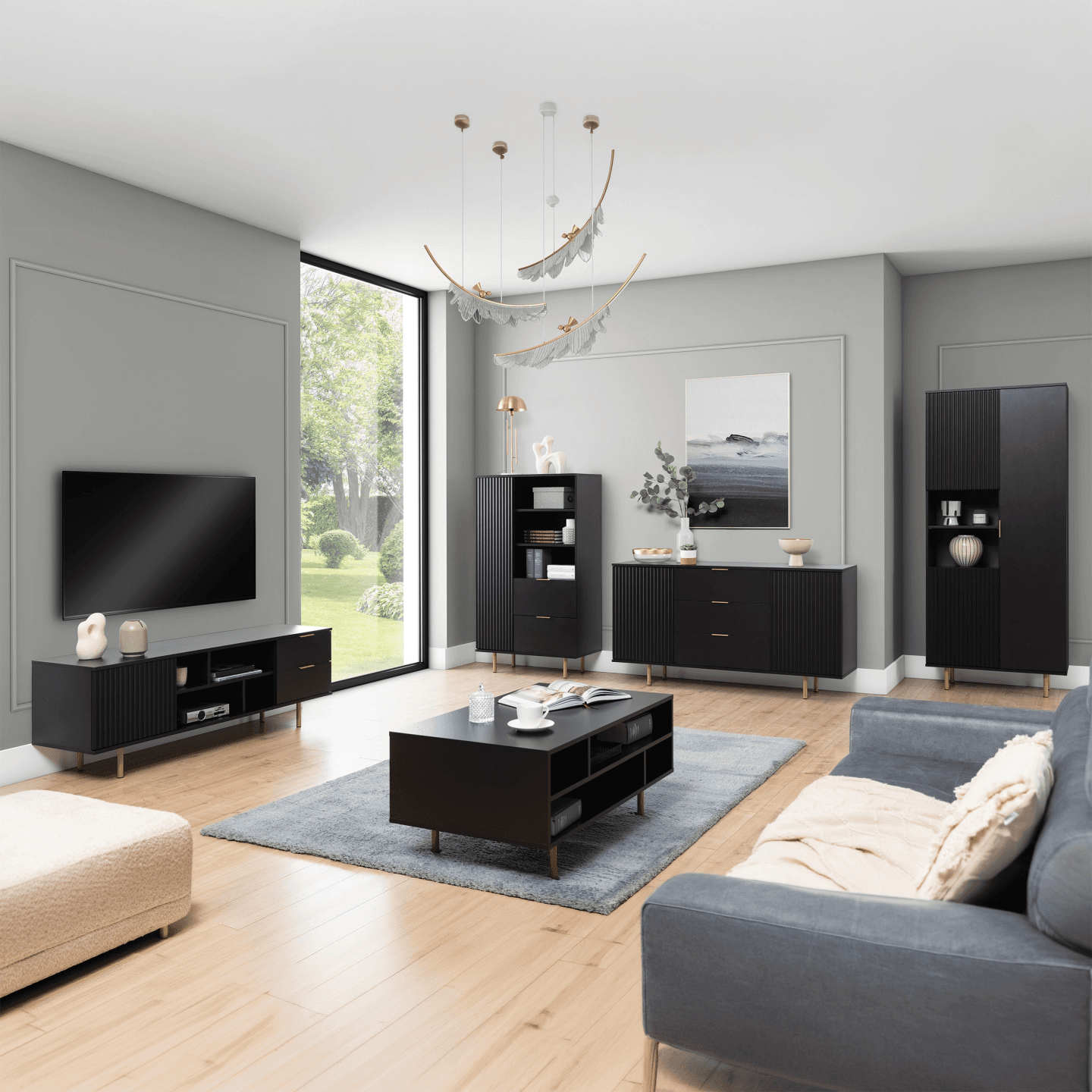 Komoda Belio 150 cm Czarna + złote nogi