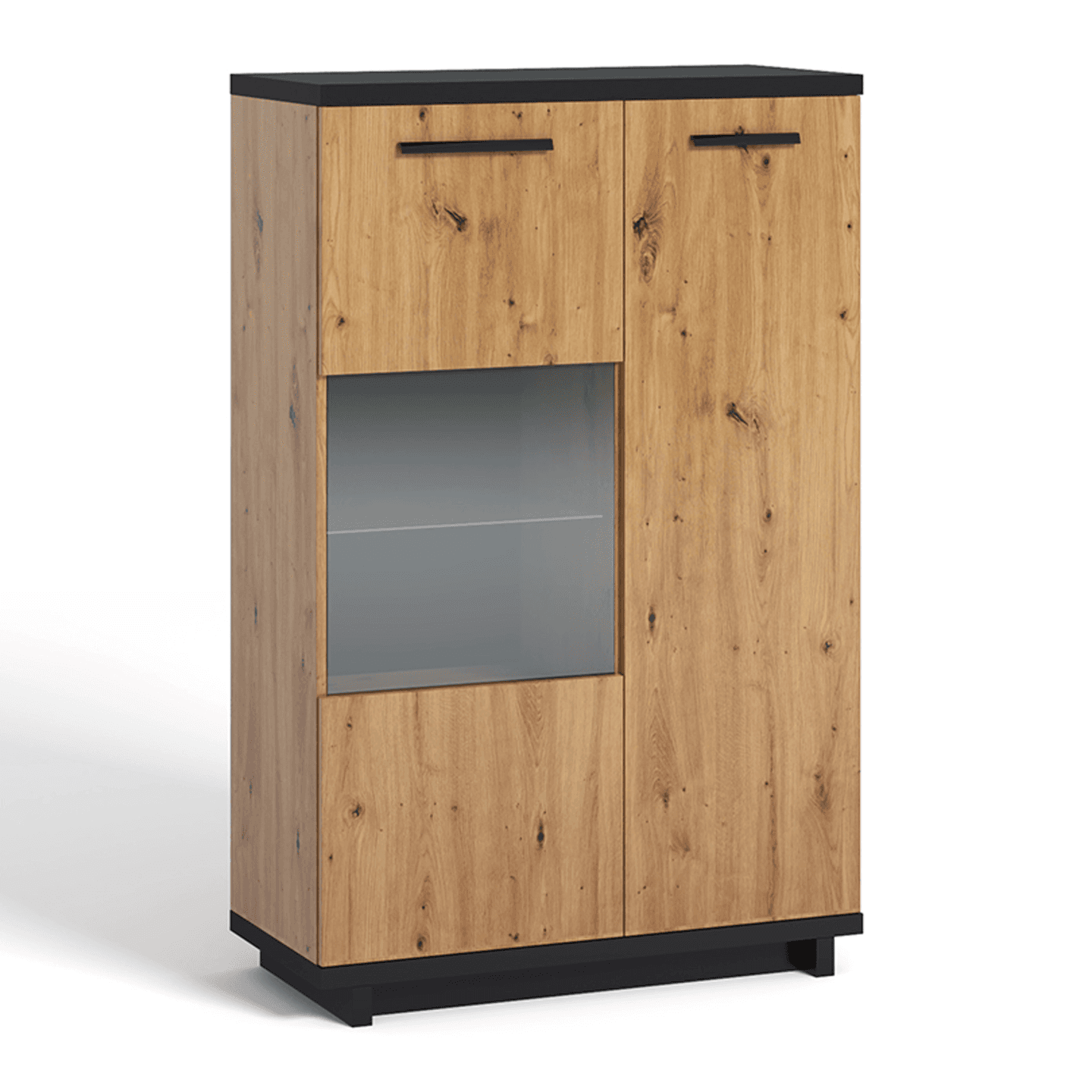 Witryna Vilo 90 cm Dąb artisan + czarny mat