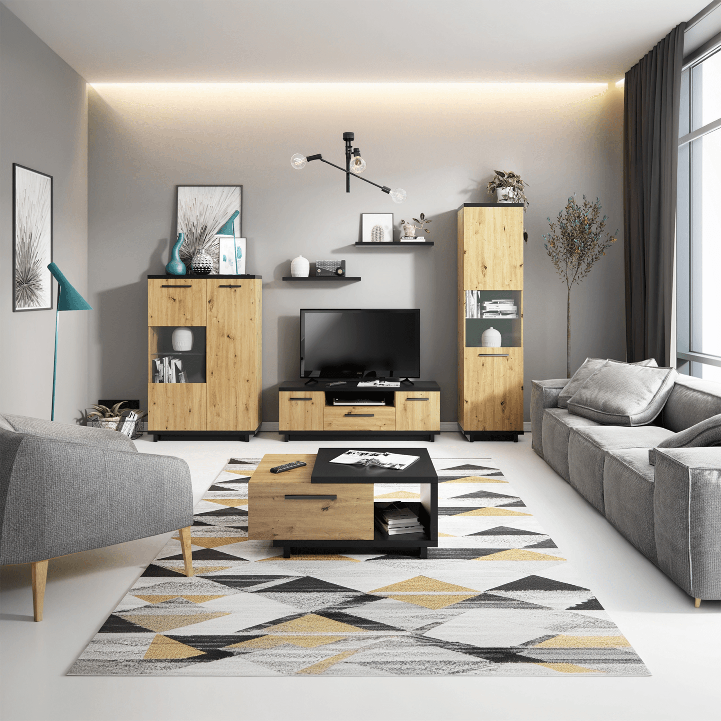 Wysoka witryna Vilo 50 cm Dąb artisan + czarny mat