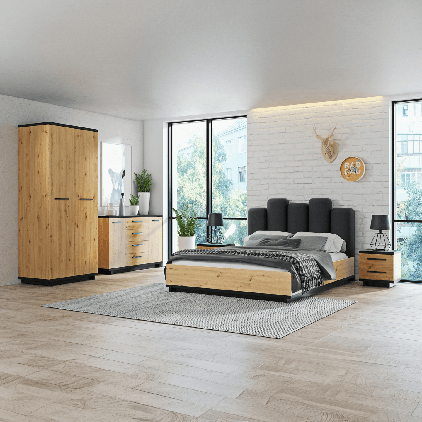 Szafa Vilo 90 cm Dąb artisan + czarny mat