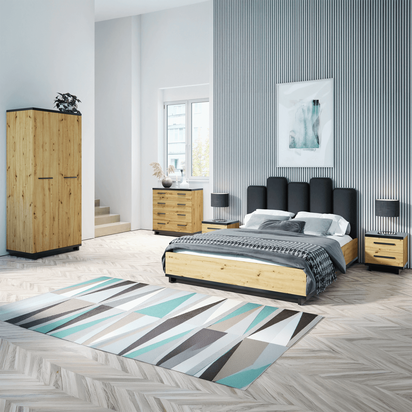 Szafa Vilo 90 cm Dąb artisan + czarny mat - zdjęcie 2