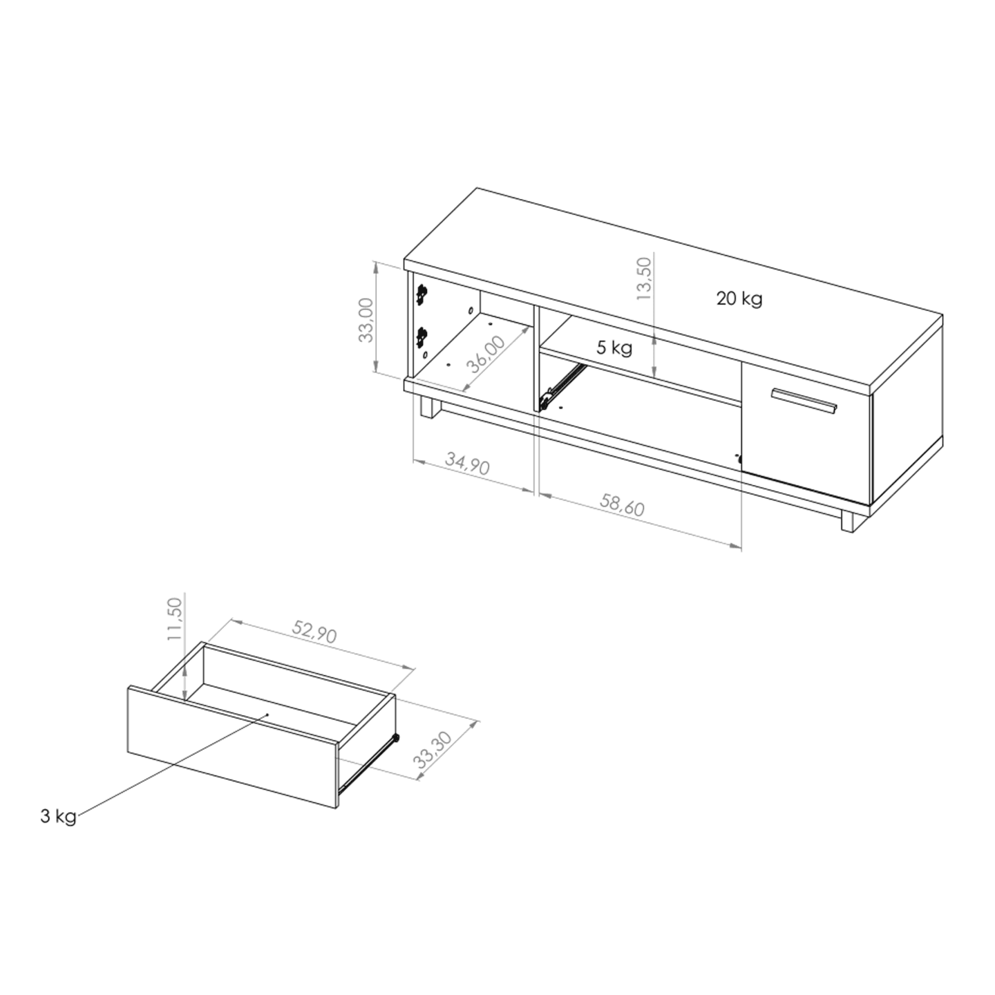 Szafka RTV Vilo 135 cm Dąb artisan + czarny mat
