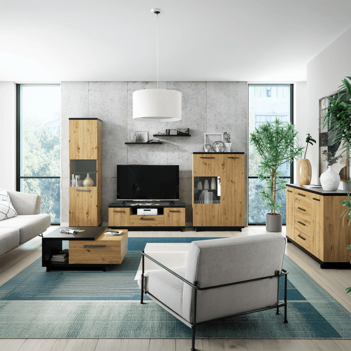 Stolik kawowy Vilo 90 cm Dąb artisan + czarny mat - zdjęcie 2