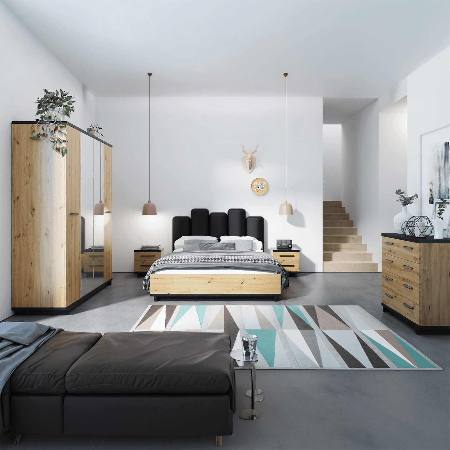 Komoda Vilo 90 cm Dąb artisan + czarny mat