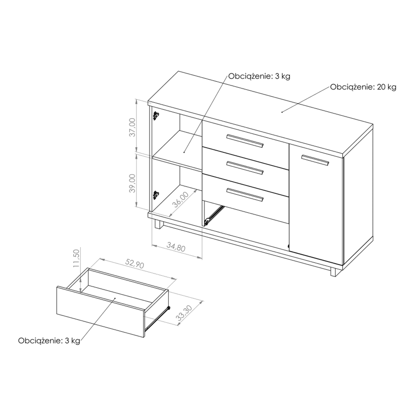 Komoda Vilo 135 cm Dąb artisan + czarny mat