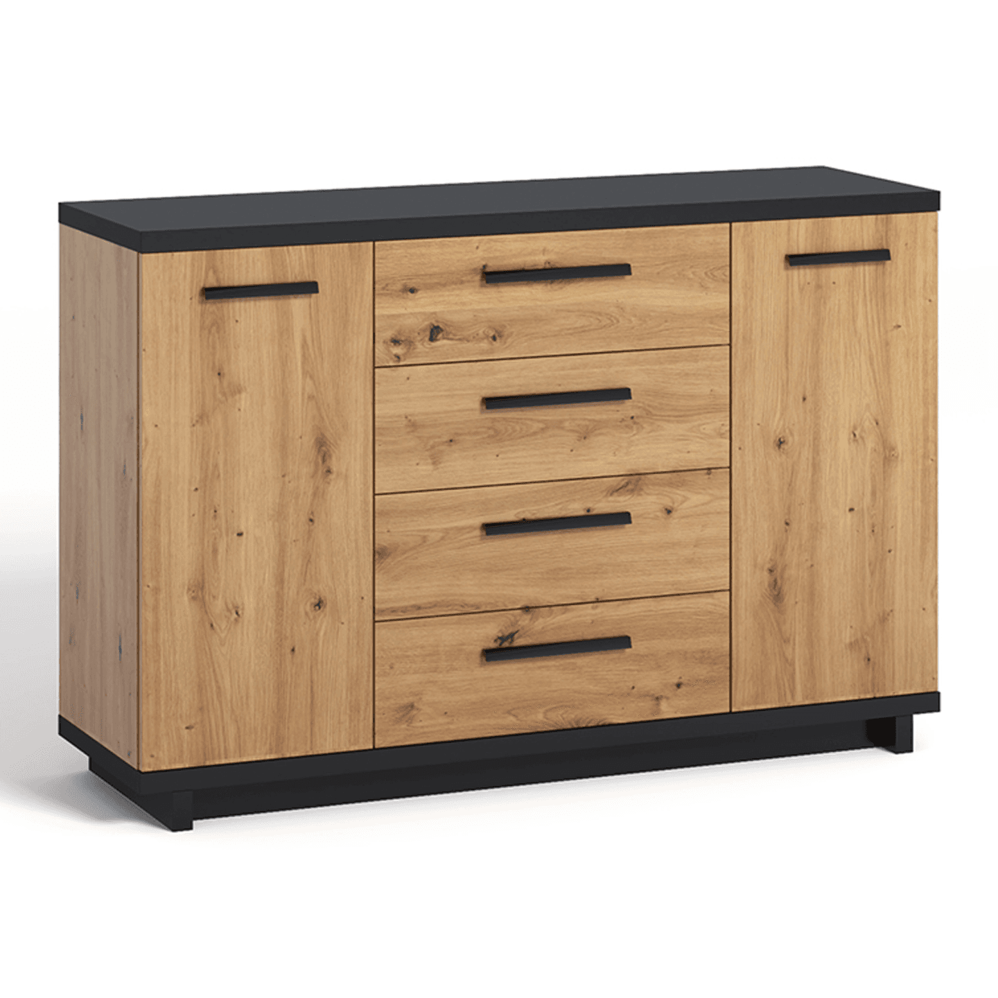 Komoda Vilo 135 cm Dąb artisan + czarny mat