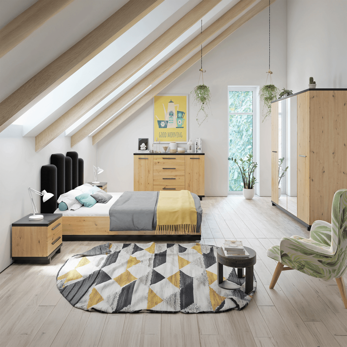 Komoda Vilo 135 cm Dąb artisan + czarny mat